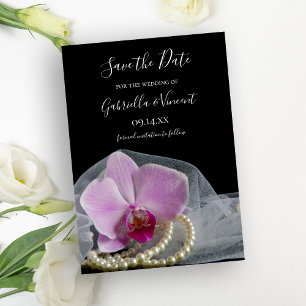 Save The Date Perles d'orchidée rose sur mariage noir Enregistre