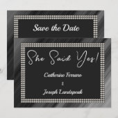 Save The Date Perles noires et blanches chic rétro (Devant / Derrière)
