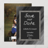 Save The Date Perles noires et blanches rétro avec photo (Devant / Derrière)