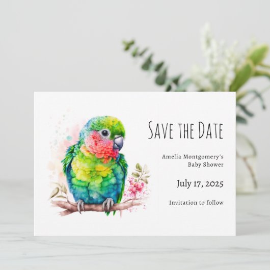Save The Date Perroquet vert - Bébé mignon oiseau (Debout devant)