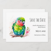 Save The Date Perroquet vert - Bébé mignon oiseau (Devant / Derrière)