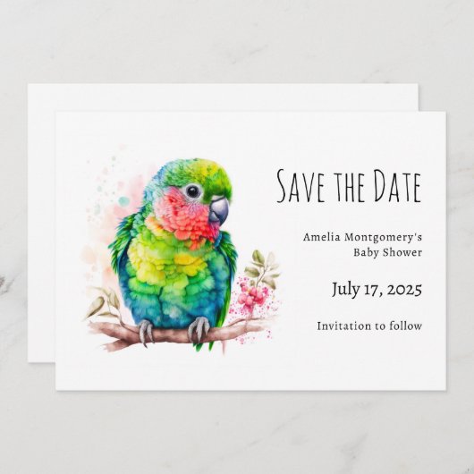 Save The Date Perroquet vert - Bébé mignon oiseau (Devant / Derrière)