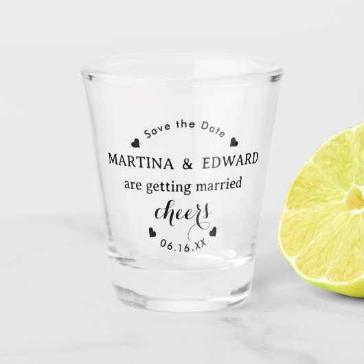Save the Date Personalized Wedding cheers Shot Glas (Voorkant)
