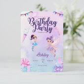 Save The Date Personnaliser Anniversaire de enfant des fées rose (Debout devant)