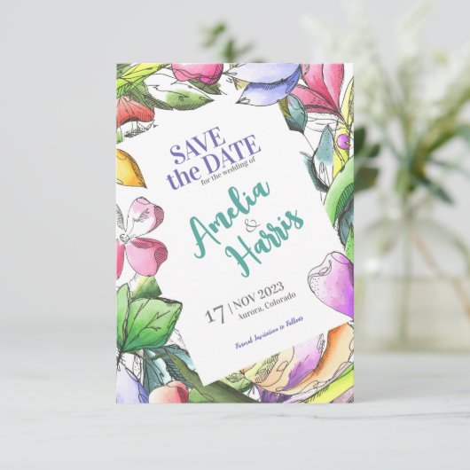 Save The Date Personnaliser Floral Outded Enregistrer la date (Debout devant)