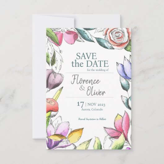 Save The Date Personnalisez Belle Florale Exprimée (Devant)
