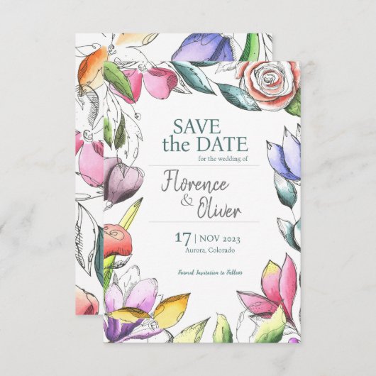 Save The Date Personnalisez Belle Florale Exprimée (Devant / Derrière)