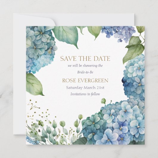Save The Date Personnalisez la douche de mariée Hydrangea bleue (Devant)