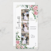 Save The Date Pétales Chics Rose Rose Eucalyptus Bande Photo (Devant / Derrière)