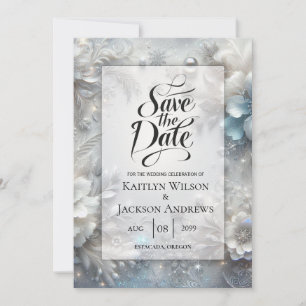Save The Date Pétales enneigés dans un mariage figé en fleurs