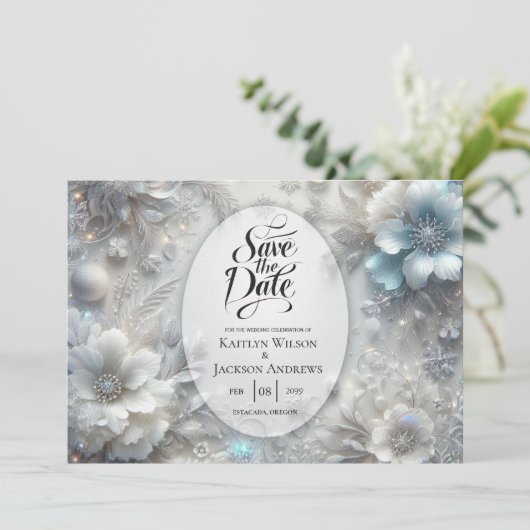 Save The Date Pétales neigeux en Mariage de fleurs congelées (Debout devant)