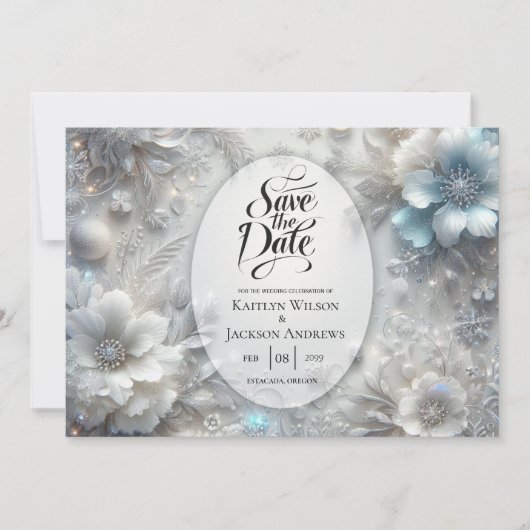 Save The Date Pétales neigeux en Mariage de fleurs congelées (Devant)