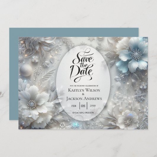 Save The Date Pétales neigeux en Mariage de fleurs congelées (Devant / Derrière)