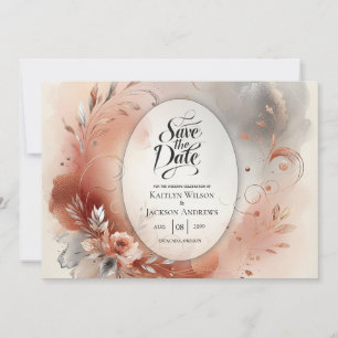 Save The Date Pétales Rougissants et Volutes d'Argent Mariage