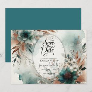 Save The Date Pétales turquoises en Mariage de fleurs de bronze