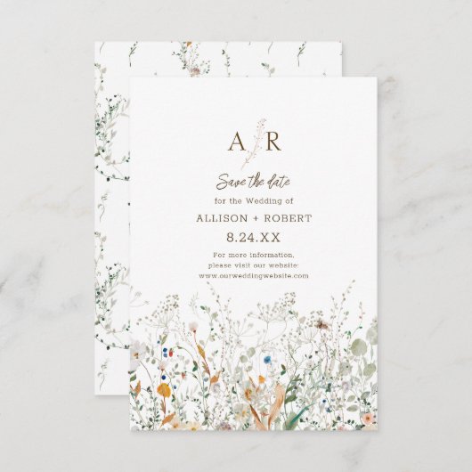 Save The Date Petite Fleur sauvage Monogramme Enregistrer la dat (Devant / Derrière)