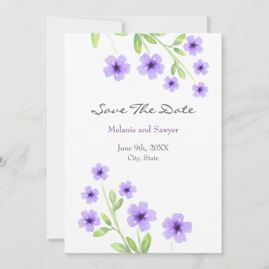 Save The Date Petites fleurs d'aquarelle violette (Devant)