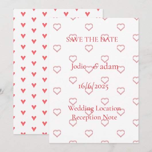 Save The Date petits coeurs mariage (Devant / Derrière)