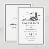 Save The Date Phare et bateau Nautique Plage de mer Mariage (Devant / Derrière)