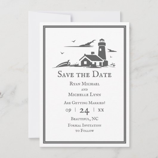 Save The Date Phare et bateau Nautique Plage de mer Mariage (Devant)