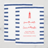 Save The Date Phare rayé rouge bleu côte est (Devant / Derrière)