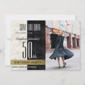 Save The Date Photo 50th Birthday Elegant Gold Black and White (Devant)