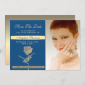 Save The Date Photo 50th Birthday Luxury Classic Blue and Gold (Devant / Derrière)