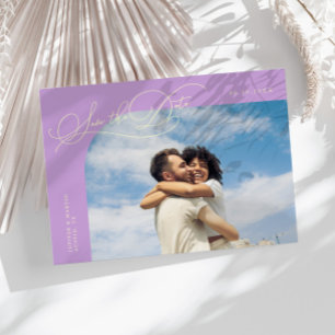 Save The Date Photo à encadré courbe Elegant Script Lemon Wister