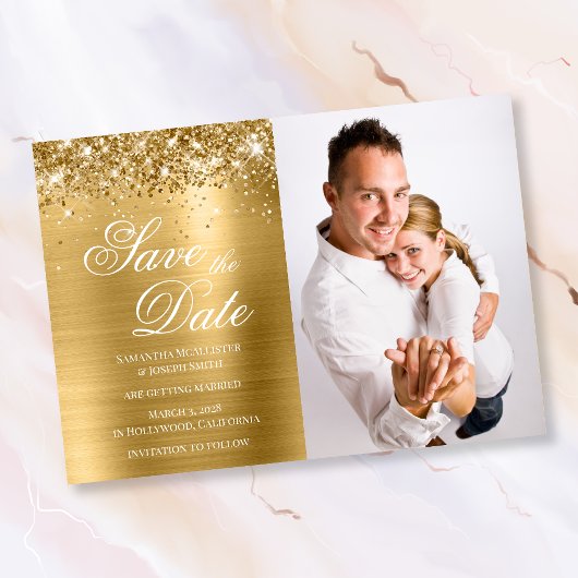 Save The Date Photo à feuille d'or pailleté