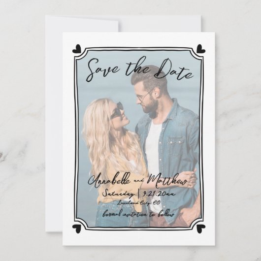 Save The Date Photo à main levée Unique Mariage Fantaisiste (Devant)