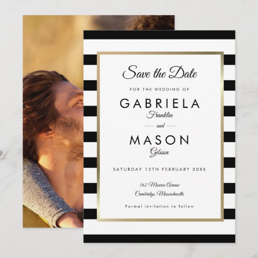 Save The Date Photo à rayures noires et blanches (Devant / Derrière)