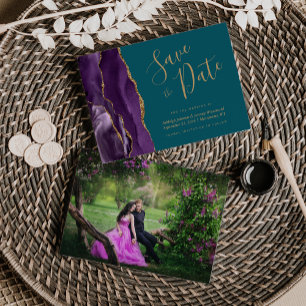 Save The Date Photo Agate Purple Gold Turquoise Enregistrer la d