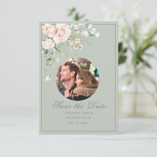 Save The Date Photo Aquarelle rose pâle Mariage floral (Debout devant)