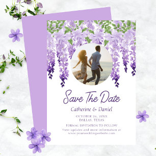 Save The Date Photo Aquarelle Wisteria Floral Script Mariage