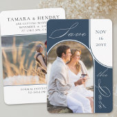 Save The Date Photo Arc moderne Élégante Calligraphie Marine Ble