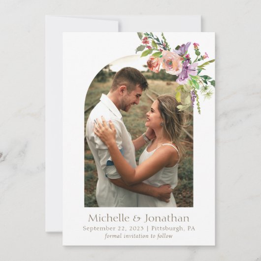 Save The Date Photo Arch Mariage tendance Sage Green Boho Fleurs (Devant)