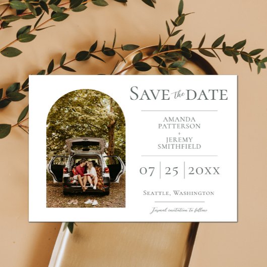 Save The Date Photo Arche simple | Blanc Enregistrer la date