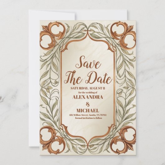 Save The Date Photo Art Nouveau Élégant Mariage Botanique (Devant)