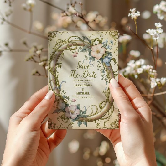 Save The Date Photo Art Nouveau Mariage Fleur sauvage