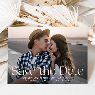 Save The Date Photo avec lettrage vintage moderne rose