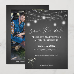 Save The Date Photo Baby's Breath Gris Tableau Noir