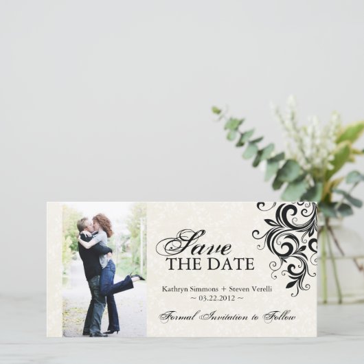 Save The Date Photo Black and Cream Enregistrer la date Invitati (Debout devant)