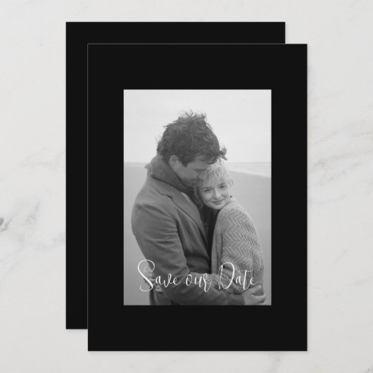 Save The Date Photo Black Modern Simplicité B/W (Devant / Derrière)