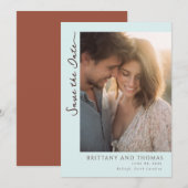 Save The Date Photo Bleu Clair Romantique (Devant / Derrière)