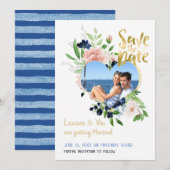 Save The Date Photo Blue Rose Enregistrer la Date (Devant / Derrière)