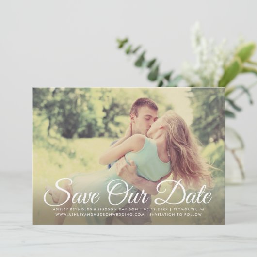 Save The Date Photo Blush Gold et Green Floral Mariage (Debout devant)
