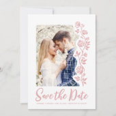 Save The Date Photo Blush Main tiré Rose QR Code Site Web (Devant)