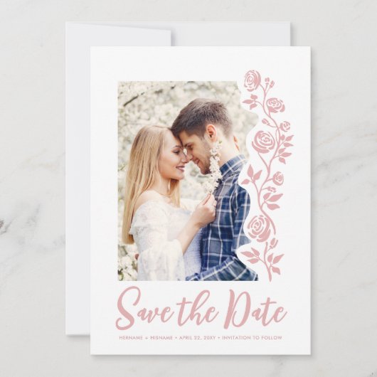 Save The Date Photo Blush Main tiré Rose QR Code Site Web (Devant)