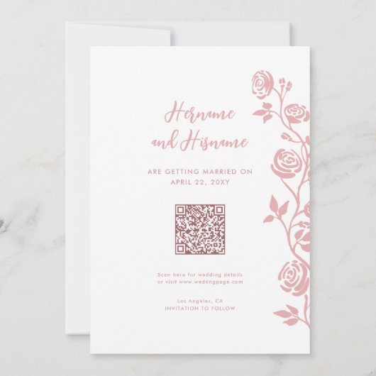 Save The Date Photo Blush Main tiré Rose QR Code Site Web (Dos)