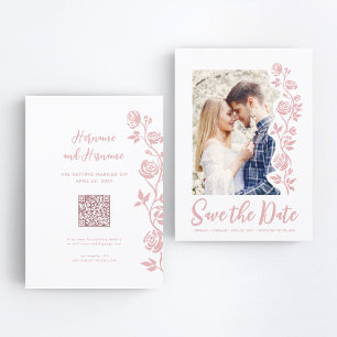 Save The Date Photo Blush Main tiré Rose QR Code Site Web
